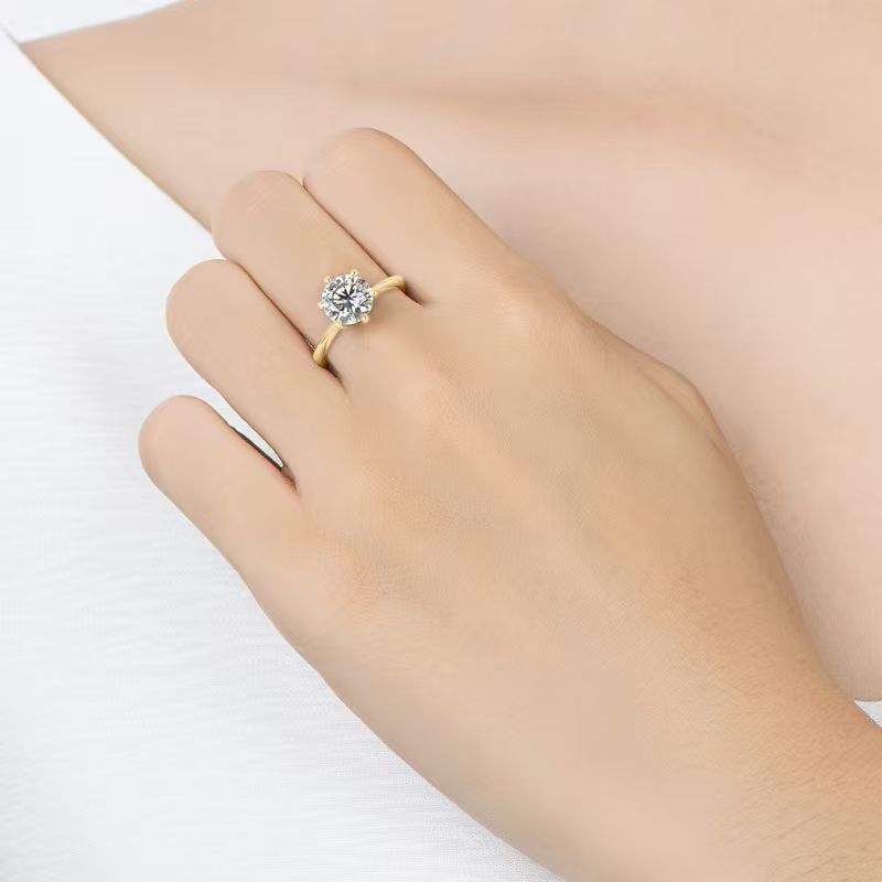 Moissanitni prsten, 1 ct, srebro 925 pozlaćeno zlatom, šestozubni postav, vjenčani prsten