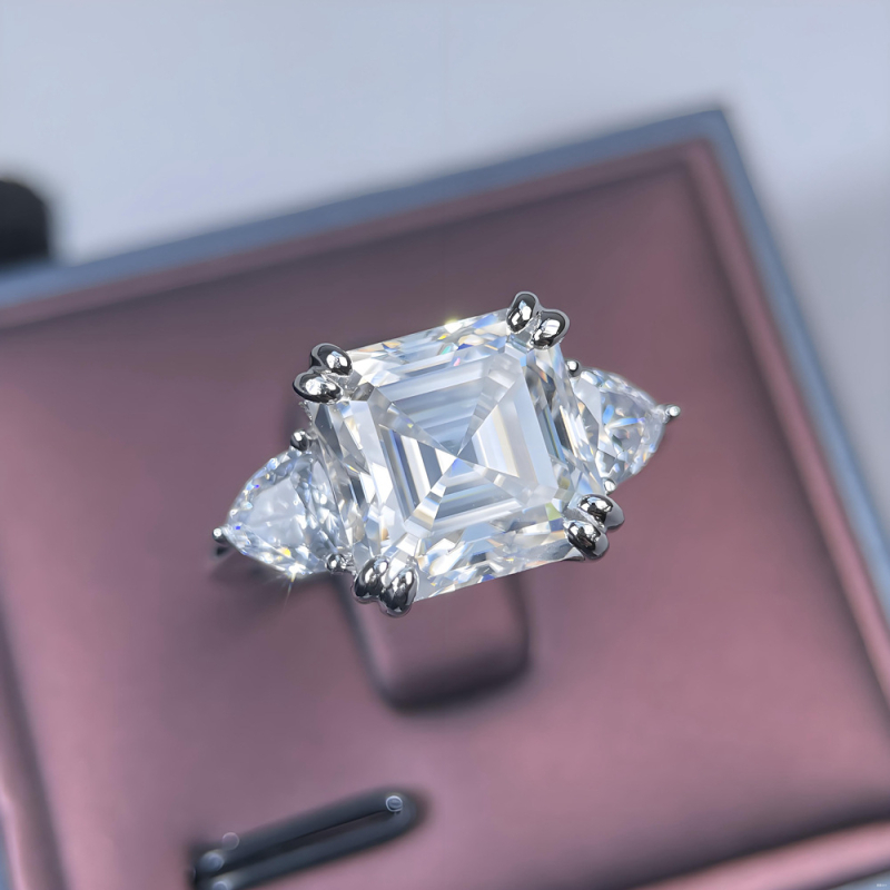 Prsten s ugrađenim moissanitom, geometrijski dizajn, srebro 925, za žene — Yuecheng Jewelry