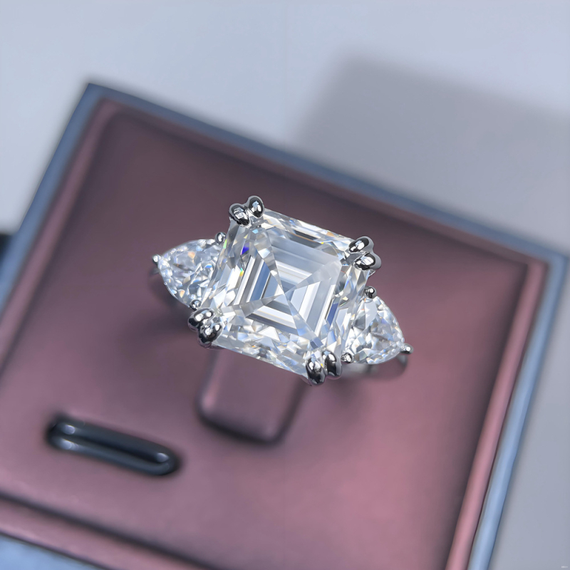Prsten s ugrađenim moissanitom, geometrijski dizajn, srebro 925, za žene — Yuecheng Jewelry