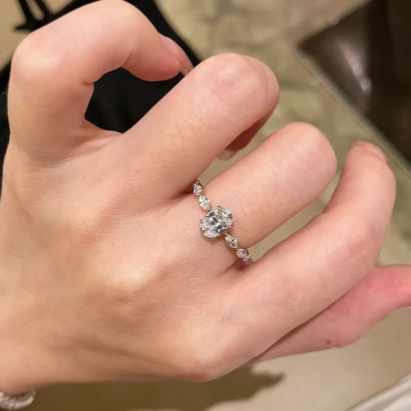 Пръстен от S925 със Moissanite 1 карат, овална капковидна форма, елегантен луксозен стил