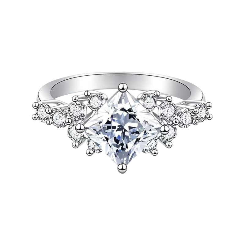 Moissanite prsten s princess-cut kvadratnim rezom od 925 srebra, za žene