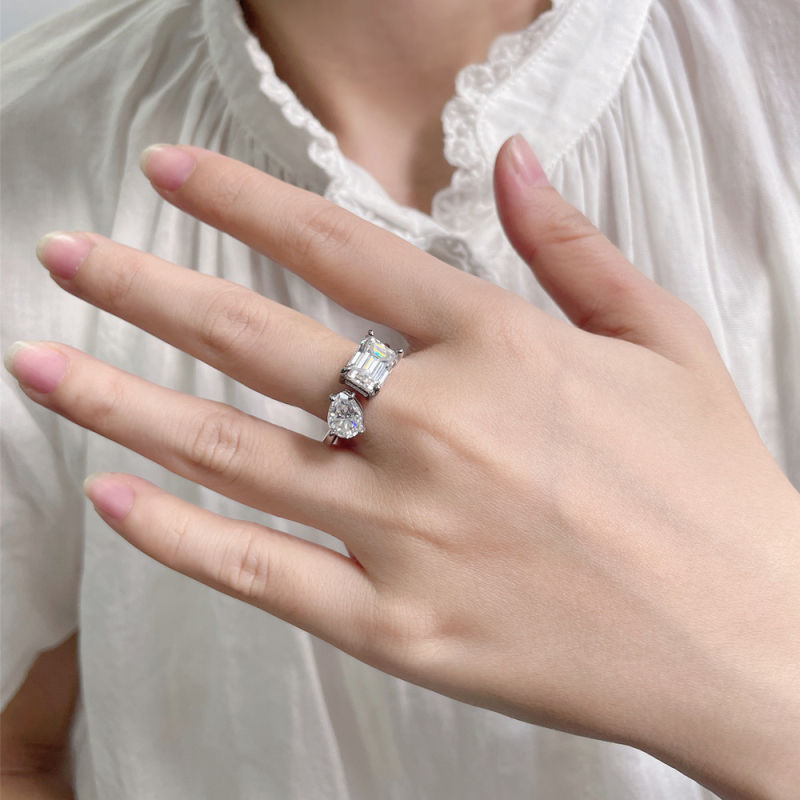 Prsten s moissanitom u 925 srebra, kapljasti geometrijski oblik, Yuecheng Jewelry – ženski INS stil
