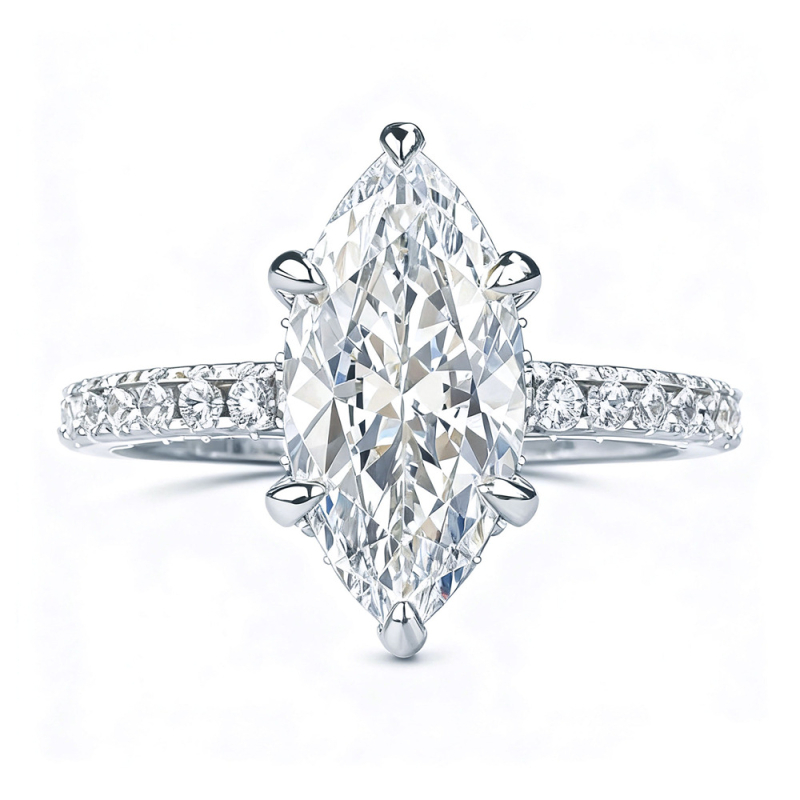 925 ezüst gyűrű, rombusz alak, moissanit berakás, nőknek, fényűző esküvői gyűrű