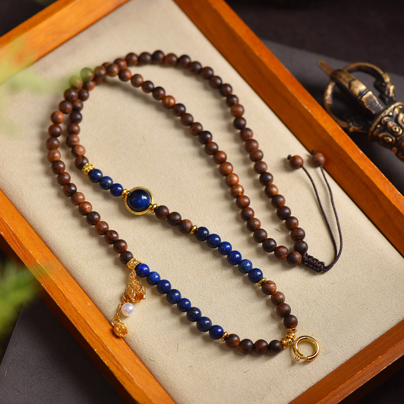 Szantálfa gyöngyökből készített nyaklánc, etnikus stílus, kézi kötés, Xuan shengyu márka, 2025 ősz