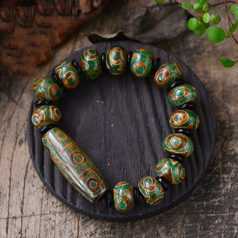 Brățară – Mărgele de agată, stil National Wind, Unisex, finisaj Seiko, 14 mărgele