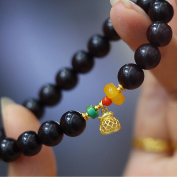 Ručni rad, vintage unisex narukvica od small-leaf rosewood s Buddha perlama, 21 perla, geometrijski dizajn