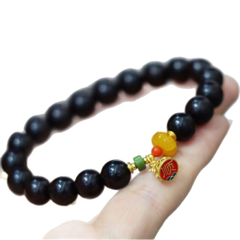 Ručni rad, vintage unisex narukvica od small-leaf rosewood s Buddha perlama, 21 perla, geometrijski dizajn