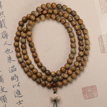 Brățară budistă cu 108 mărgele din lemn de santal, lotus, naturală, unisex