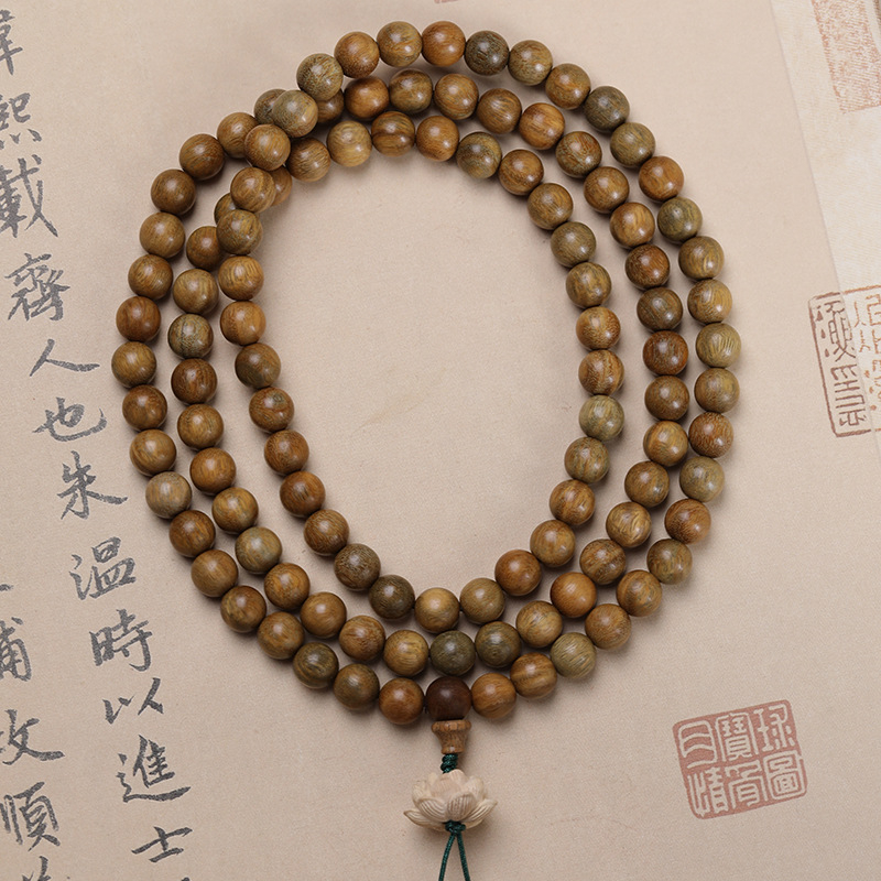 Brățară budistă cu 108 mărgele din lemn de santal, lotus, naturală, unisex