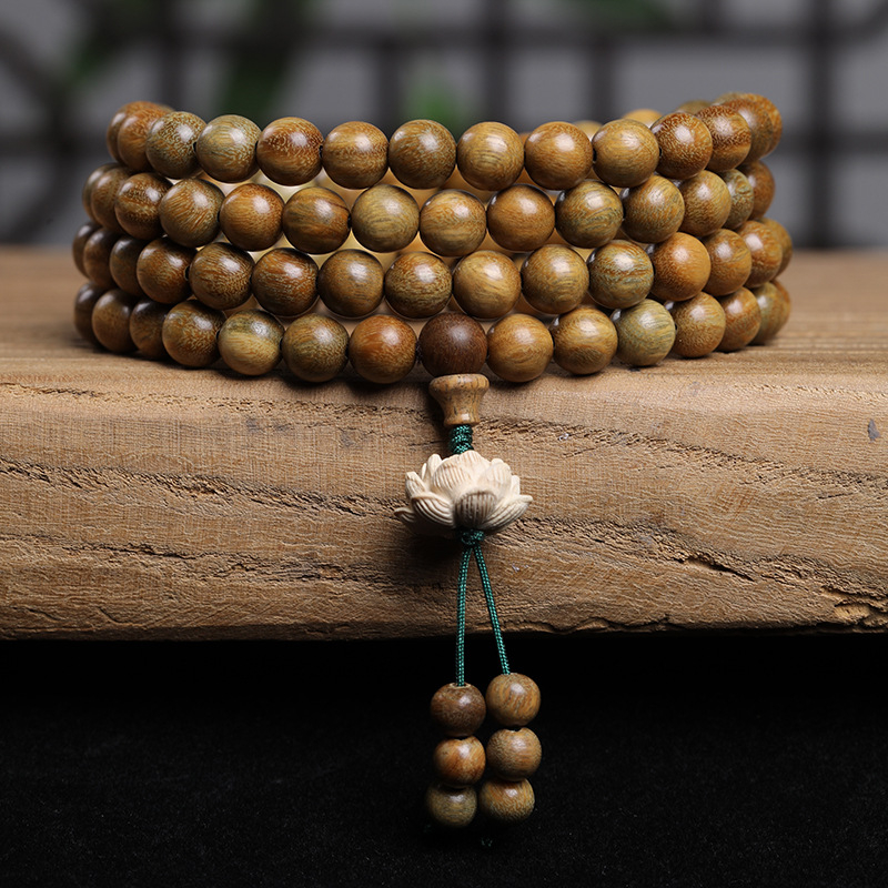 Brățară budistă cu 108 mărgele din lemn de santal, lotus, naturală, unisex