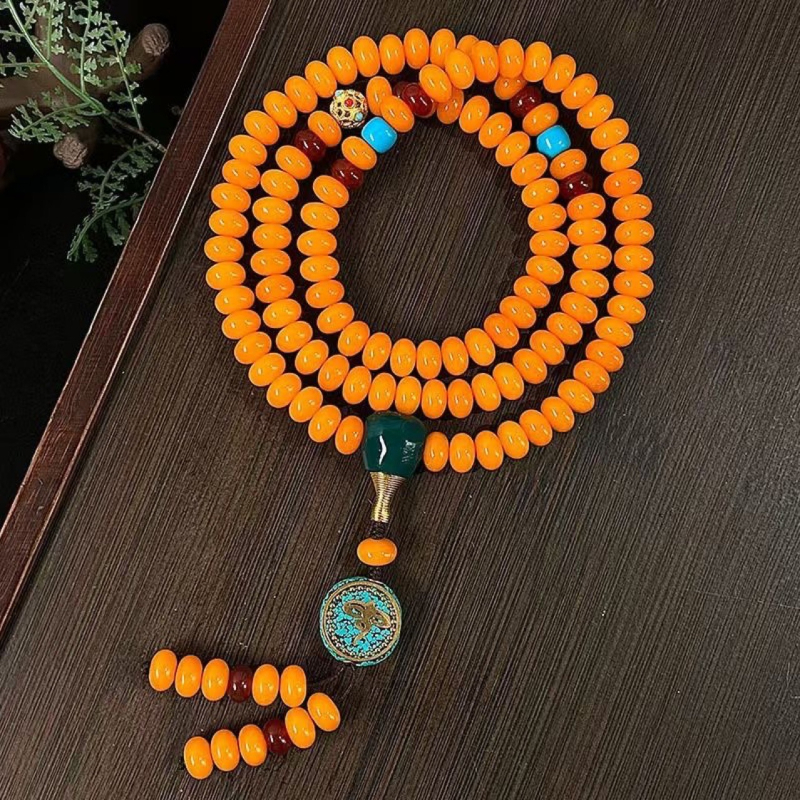 Гривна от бодхи семена – 108 мъниста, геометричен дизайн, етно стил, унисекс