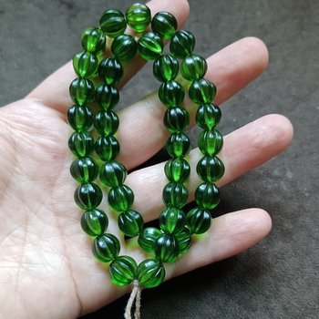 Brățară budistă tibetană cu mărgele vechi, mărgele verzi emailate în formă de măr