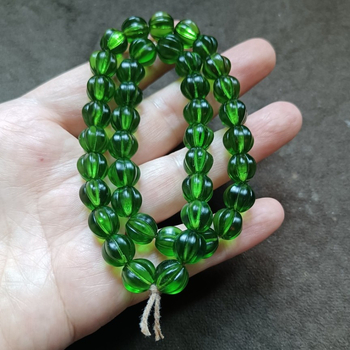 Brățară budistă tibetană cu mărgele vechi, mărgele verzi emailate în formă de măr