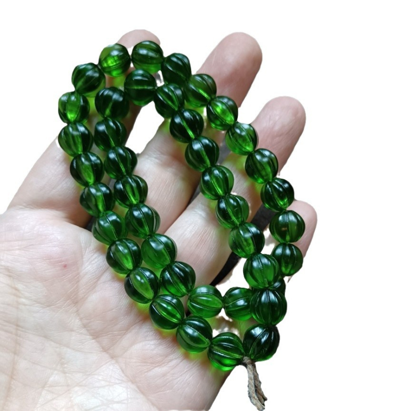 Brățară budistă tibetană cu mărgele vechi, mărgele verzi emailate în formă de măr