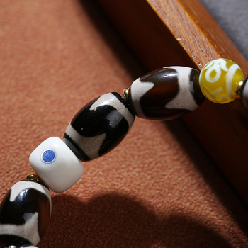 Brățară Dzi cu 13 mărgele, design geometric, realizare manuală, unisex, brand Pengfei, stil etnic Bodhi