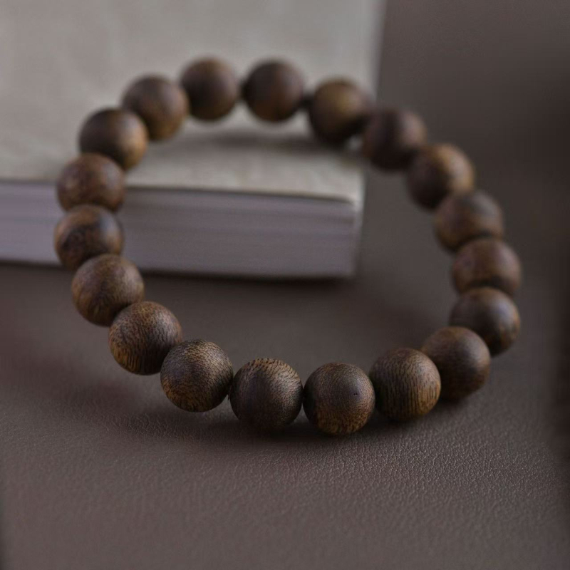 Brățară din Agarwood, design simplu, unisex; mărgele rotunde, 108 bucăți, finisaj lustruit.