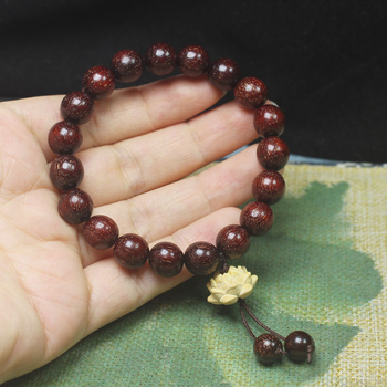 Brățară din lemn cu mărgele Buddha, lotus gravat, stil etnic, unisex