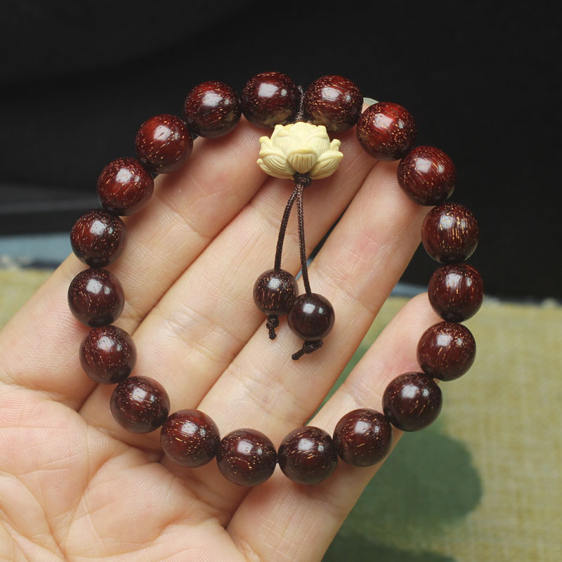 Brățară din lemn cu mărgele Buddha, lotus gravat, stil etnic, unisex