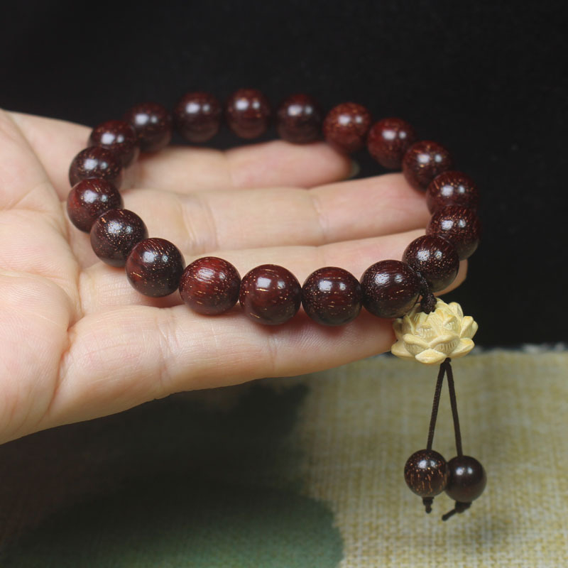 Brățară din lemn cu mărgele Buddha, lotus gravat, stil etnic, unisex