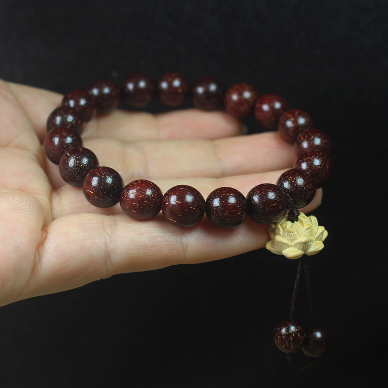 Brățară din lemn cu mărgele Buddha, lotus gravat, stil etnic, unisex