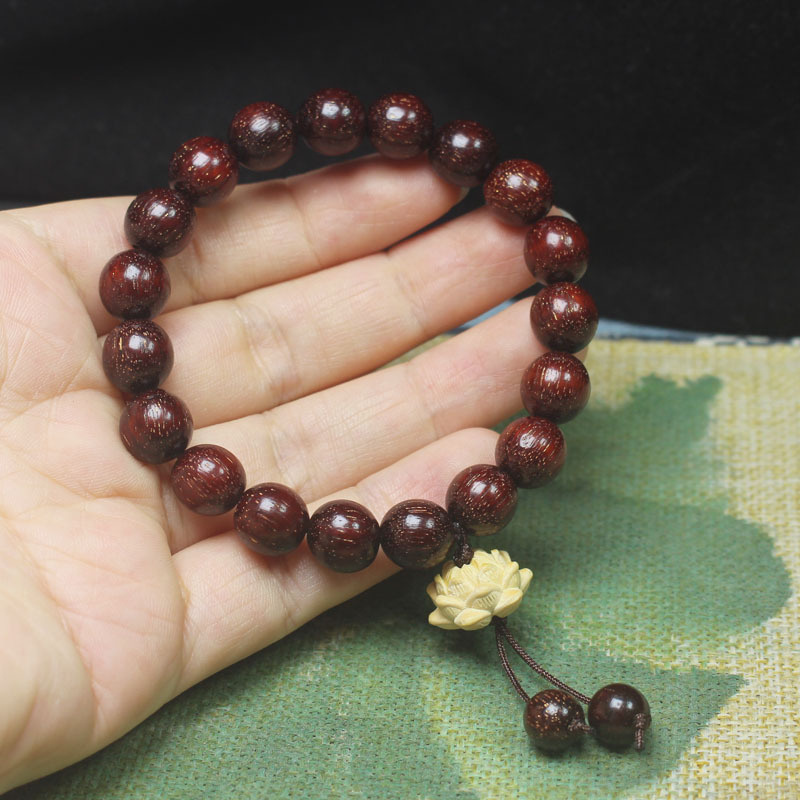 Brățară din lemn cu mărgele Buddha, lotus gravat, stil etnic, unisex