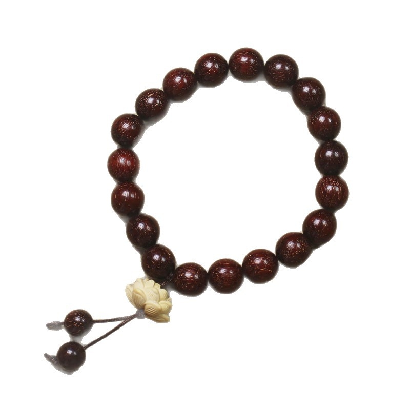 Brățară din lemn cu mărgele Buddha, lotus gravat, stil etnic, unisex