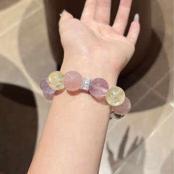 Brățară cu cristal de ametist, stil simplu, formă circulară, lucrată manual