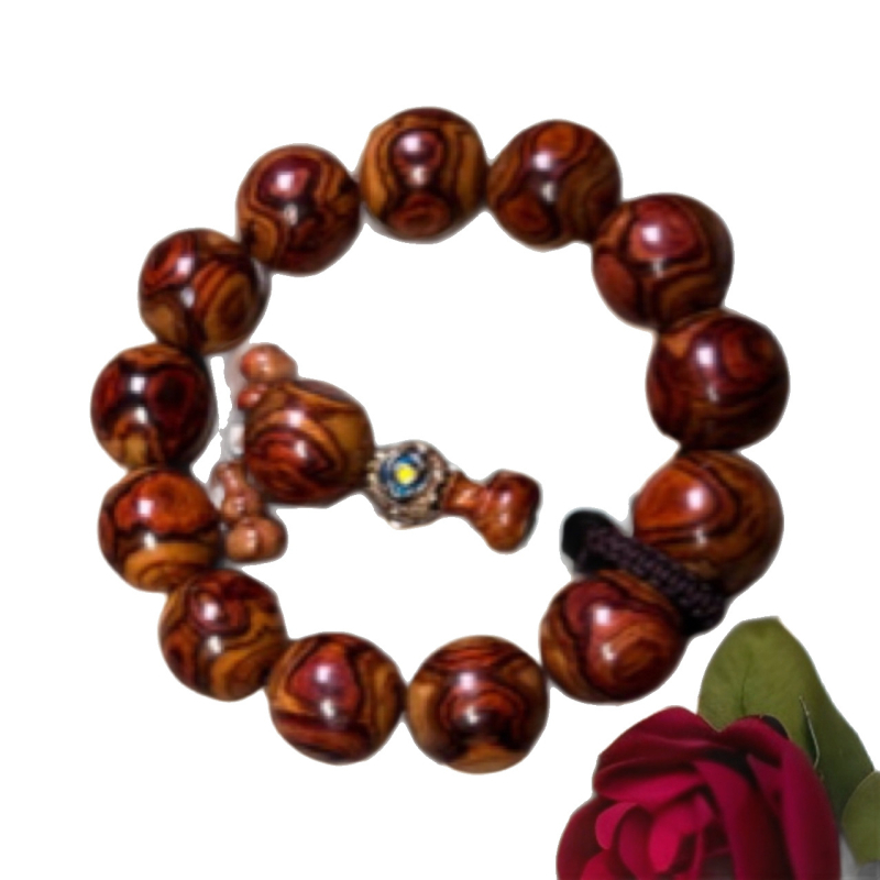 Brățară Huanghuali cu mărgele, lucrată manual, 12 bucăți, mărgele Buddha, model peisaj și față fantomă