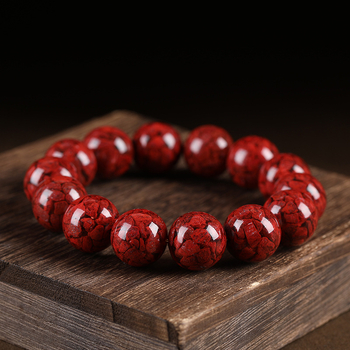 Brățară din cinnabar, naturală, unisex, mărgele rotunde, ștanțată, 14 bucăți