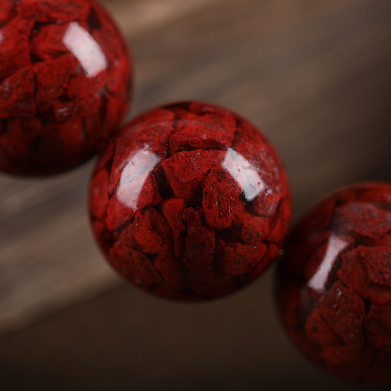 Brățară din cinnabar, naturală, unisex, mărgele rotunde, ștanțată, 14 bucăți