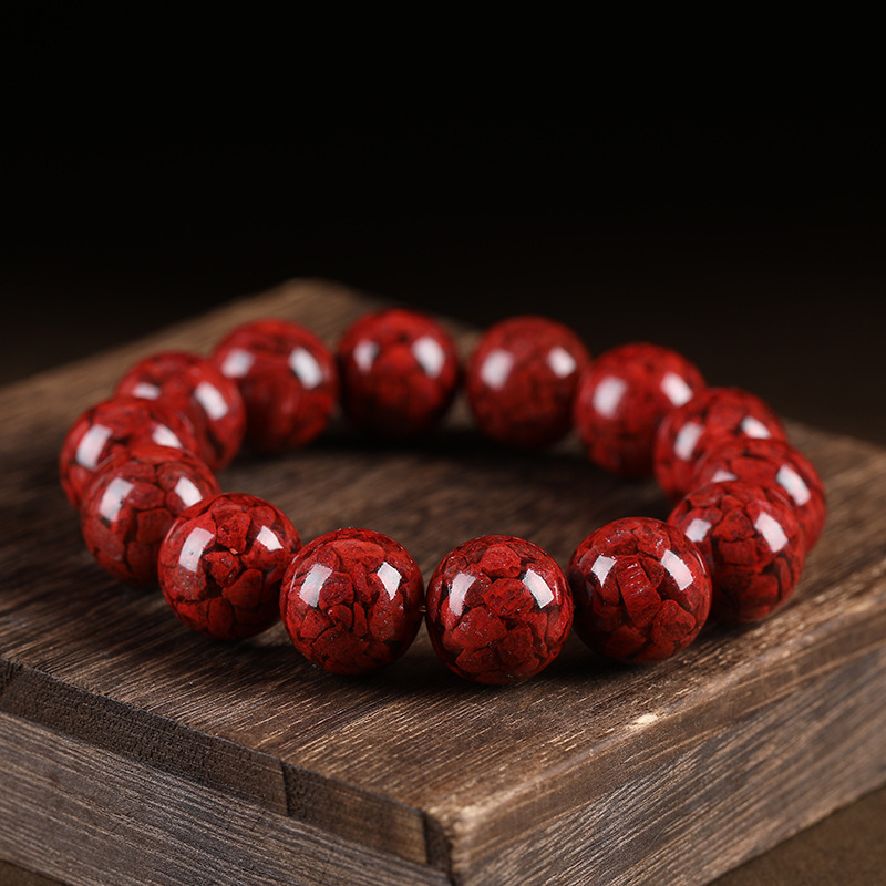 Brățară din cinnabar, naturală, unisex, mărgele rotunde, ștanțată, 14 bucăți