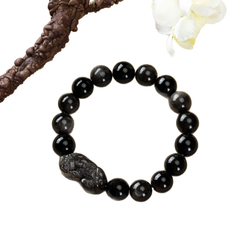 Narukvica od obsidijana Pixiu – unisex, gravirana, set od 16 komada, Novi kineski stil, tema zodijaka
