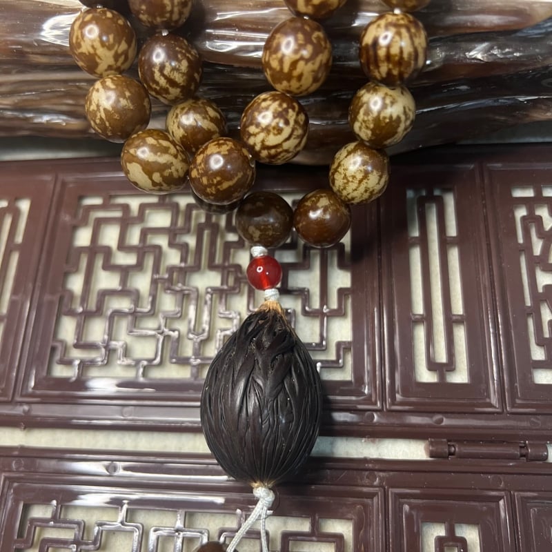 Rozariu Bodhi cu 54 mărgele, model watermelon grain și motif de piele de tigru, stil clasic, realizat manual cu gravură și lustruire