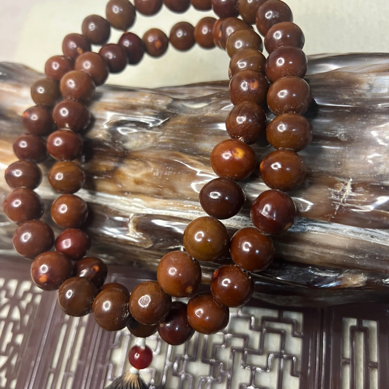 Rozariu Bodhi cu 54 mărgele, model watermelon grain și motif de piele de tigru, stil clasic, realizat manual cu gravură și lustruire