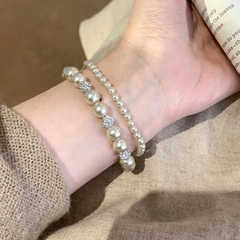 Brățară din perle artificiale, design geometric modern minimalist, micro-setare