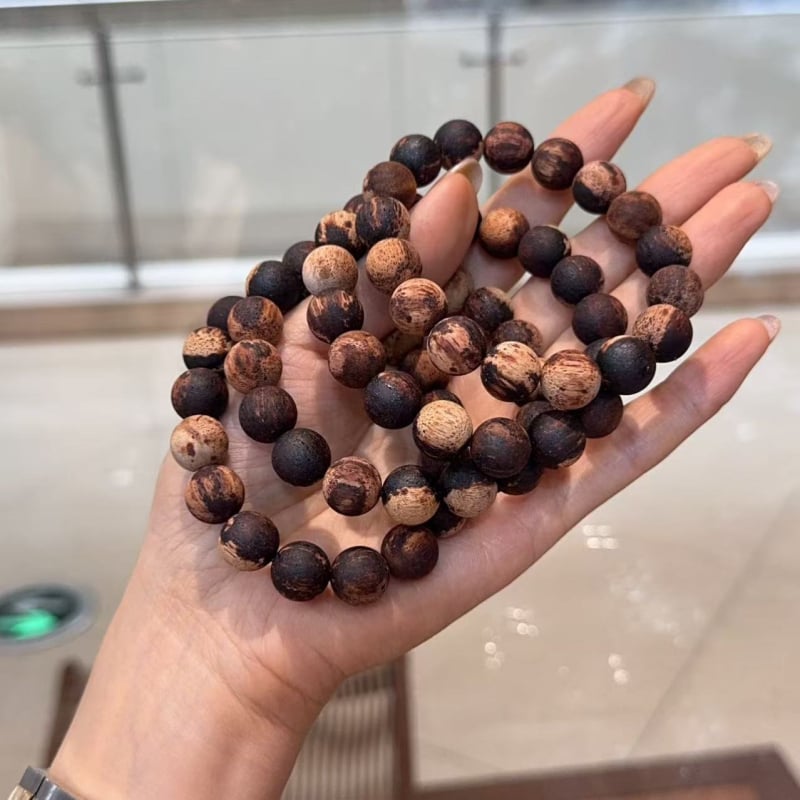 Brățară din mărgele de lemn, unisex, șlefuită, bijuterie de mână