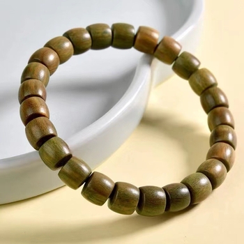 Βραχιόλι από πράσινο σανταλόξυλο με χάντρες Βούδα, κυλινδρικές χάντρες μπαμπού, χειροποίητο, μοντέρνο μινιμαλιστικό στυλ