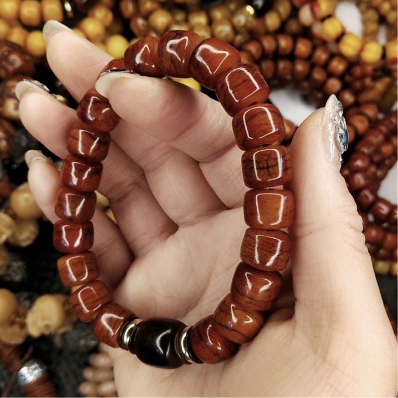 Bratara Bodhi din os de iac pentru bărbați, mărgele osoase, cerc simplu, stil 20213, primăvara 2023