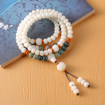 Βραχιόλι Bodhi Root με 108 χάντρες, σκαλισμένος γεωμετρικός σχεδιασμός, ρετρό unisex κοσμήματα