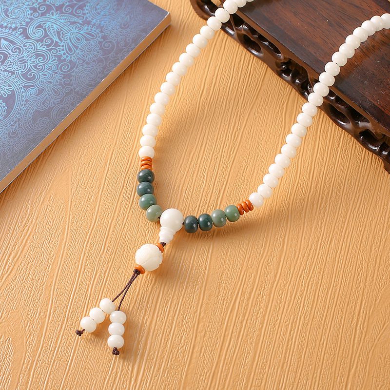 Βραχιόλι Bodhi Root με 108 χάντρες, σκαλισμένος γεωμετρικός σχεδιασμός, ρετρό unisex κοσμήματα