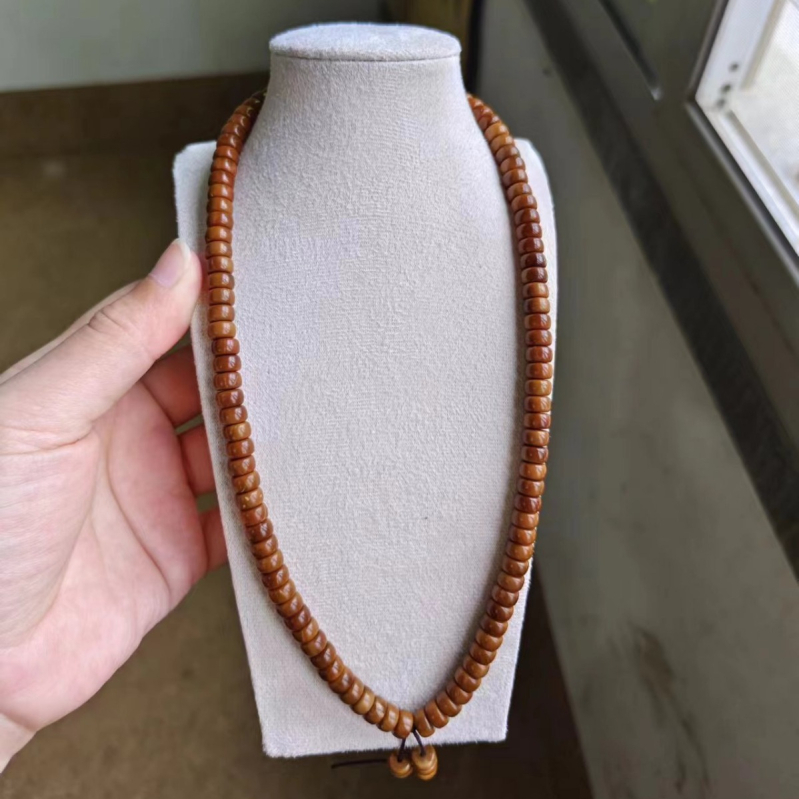 Polu završena budistička narukvica s 114 perli, 4x7 mm, prirodna, poliranje, polu ručna izrada, kineski stil