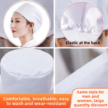 Pletiena darba cepure klīnikām un medicīnas iestādēm, kokvilnas twill audums, kupola forma augšdaļā, vienkāršs raksts