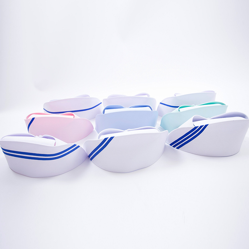 Māsu aprūpes cepure, ķemēts kokvilnas audums, sievietēm, plakanais augšdaļ, mala