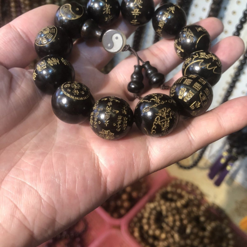 Brățară budistă din lemn, sculptată cu opt trigrame, pentru bărbați