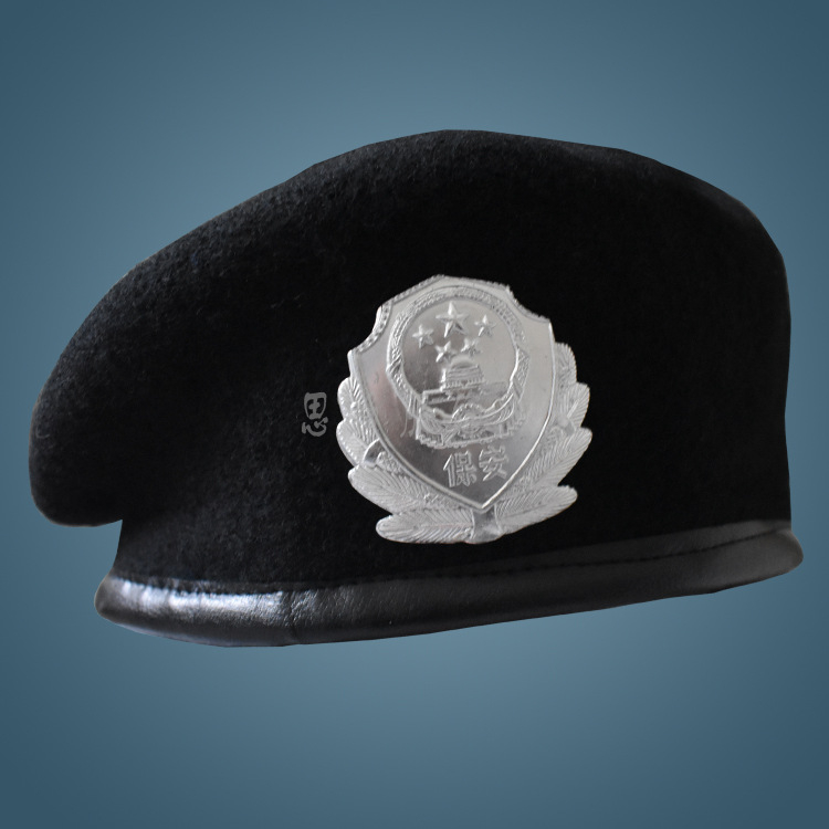 Gyapjú beret biztonsági és hotel személyzet számára; unisex, kupola alakú forma, egyszerű szövés, katonai stílus