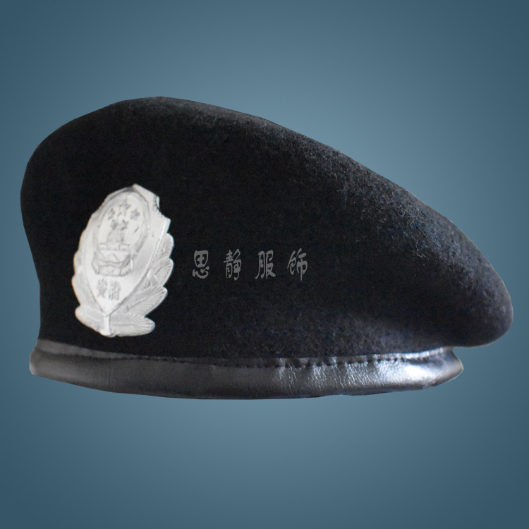 Gyapjú beret biztonsági és hotel személyzet számára; unisex, kupola alakú forma, egyszerű szövés, katonai stílus