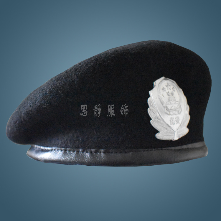 Gyapjú beret biztonsági és hotel személyzet számára; unisex, kupola alakú forma, egyszerű szövés, katonai stílus