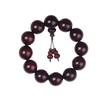 Brățară din lemn de santal roșu cu frunze mici, 108 mărgele, lustruită, design geometric, inserții placate cu aur