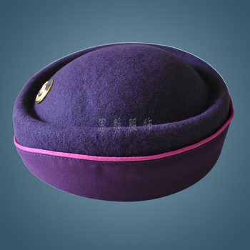 Șapcă de stewardesă din lână, țesătură twill, model monocrom, vârf sferic, margine plată (Lână; Țesătură twill; Monocrom; Vârf sferic; Margine plată)