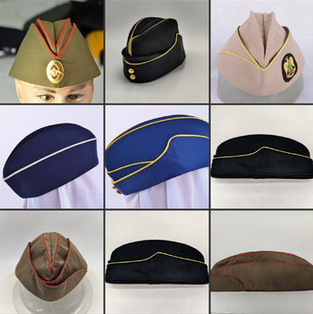 Uniszex nagy karimás kalap, poliészter, szatén szövés, hímzett, katonai stílus